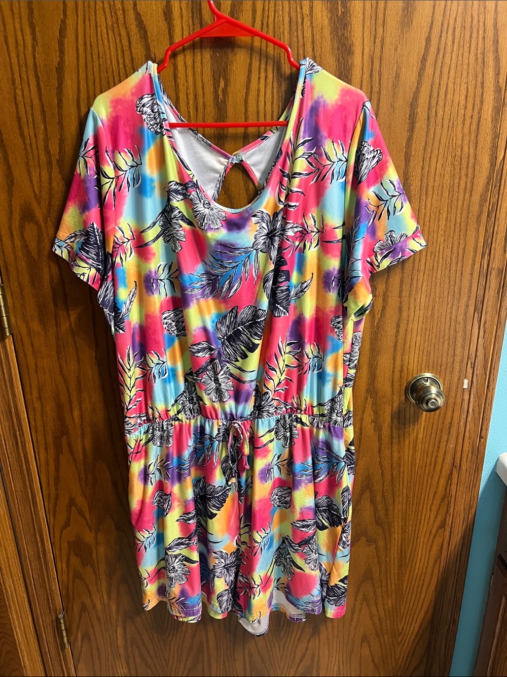 Woman’s Multicolor Tropical Print Romper - Bright Floral Short Jumpsuit